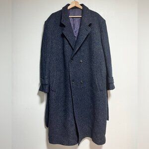 Navy Wool-Blend Double-Breasted Overcoat